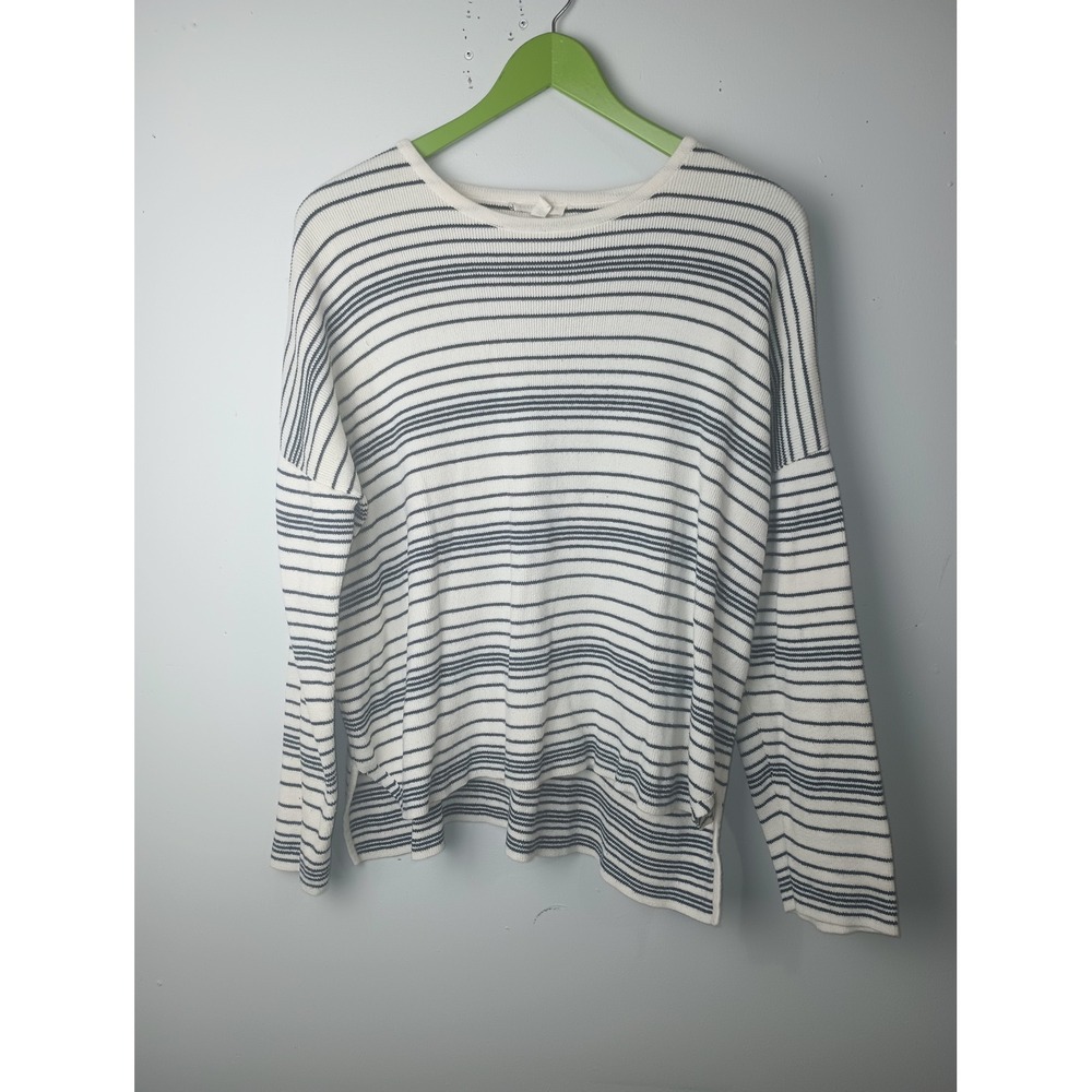 Eileen Fisher Organic Cotton Striped Sweater Cream Navy Blue M F18PQE